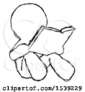 Sketch Design Mascot Man Reading Book While Sitting Down
