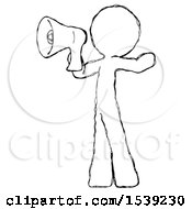 Sketch Design Mascot Man Shouting Into Megaphone Bullhorn Facing Left