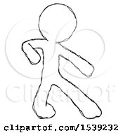 Sketch Design Mascot Man Karate Defense Pose Right