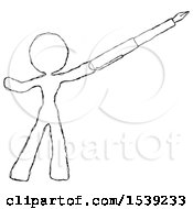 Sketch Design Mascot Woman Pen Is Mightier Than The Sword Calligraphy Pose