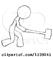 Sketch Design Mascot Woman Hitting With Sledgehammer Or Smashing Something