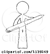 Sketch Design Mascot Woman Posing Confidently With Giant Pen