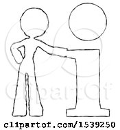 Sketch Design Mascot Woman With Info Symbol Leaning Up Against It