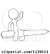 Poster, Art Print Of Sketch Design Mascot Woman Riding A Pen Like A Giant Rocket