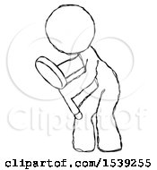 Sketch Design Mascot Man Inspecting With Large Magnifying Glass Left