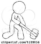 Poster, Art Print Of Sketch Design Mascot Man Hitting With Sledgehammer Or Smashing Something At Angle