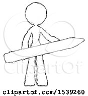 Sketch Design Mascot Woman Office Worker Or Writer Holding A Giant Pencil