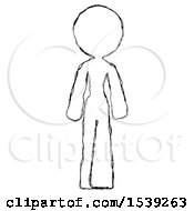 Sketch Design Mascot Woman Walking Front View