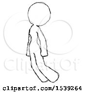 Sketch Design Mascot Woman Floating Through Air Left