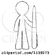 Sketch Design Mascot Man Holding Large Pen