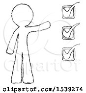 Poster, Art Print Of Sketch Design Mascot Man Standing By List Of Checkmarks