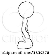 Sketch Design Mascot Woman Kneeling Right