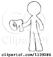 Sketch Design Mascot Man Holding Megaphone Bullhorn Facing Right
