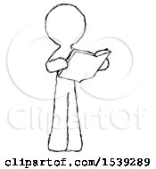 Sketch Design Mascot Man Reading Book While Standing Up Facing Away