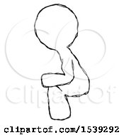 Sketch Design Mascot Man Squatting Facing Left