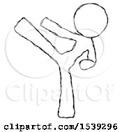 Sketch Design Mascot Woman Ninja Kick Left