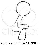 Sketch Design Mascot Woman Squatting Facing Right