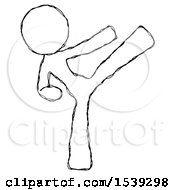 Sketch Design Mascot Woman Ninja Kick Right