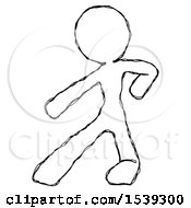 Sketch Design Mascot Woman Karate Defense Pose Left