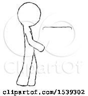 Poster, Art Print Of Sketch Design Mascot Man Show Tablet Device Computer To Viewer Blank Area