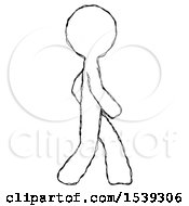 Sketch Design Mascot Man Walking Right Side View