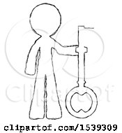 Sketch Design Mascot Man Holding Key Made Of Gold