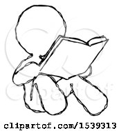 Sketch Design Mascot Woman Reading Book While Sitting Down