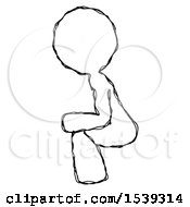Sketch Design Mascot Woman Squatting Facing Left