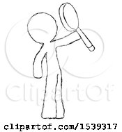 Sketch Design Mascot Man Inspecting With Large Magnifying Glass Facing Up