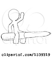 Poster, Art Print Of Sketch Design Mascot Man Riding A Pen Like A Giant Rocket