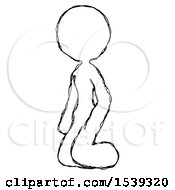 Sketch Design Mascot Woman Kneeling Angle View Left