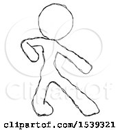 Sketch Design Mascot Woman Karate Defense Pose Right