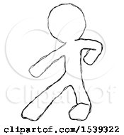Sketch Design Mascot Man Karate Defense Pose Left