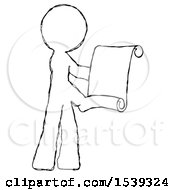 Poster, Art Print Of Sketch Design Mascot Man Holding Blueprints Or Scroll