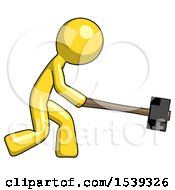 Poster, Art Print Of Yellow Design Mascot Man Hitting With Sledgehammer Or Smashing Something