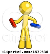Poster, Art Print Of Yellow Design Mascot Man Red Pill Or Blue Pill Concept