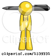 Yellow Design Mascot Woman Pen Stuck Through Head