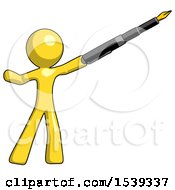 Yellow Design Mascot Man Pen Is Mightier Than The Sword Calligraphy Pose