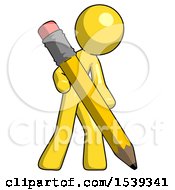 Poster, Art Print Of Yellow Design Mascot Man Writing With Large Pencil