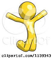 Yellow Design Mascot Man Jumping Or Kneeling With Gladness