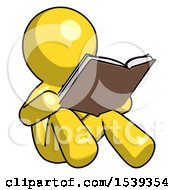Yellow Design Mascot Man Reading Book While Sitting Down