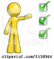 Poster, Art Print Of Yellow Design Mascot Man Standing By List Of Checkmarks
