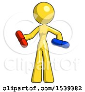 Poster, Art Print Of Yellow Design Mascot Woman Red Pill Or Blue Pill Concept