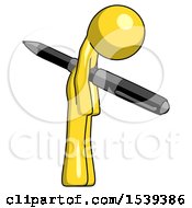Yellow Design Mascot Man Impaled Through Chest With Giant Pen