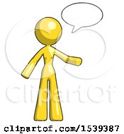 Poster, Art Print Of Yellow Design Mascot Woman With Word Bubble Talking Chat Icon