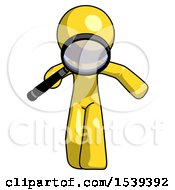 Poster, Art Print Of Yellow Design Mascot Man Looking Down Through Magnifying Glass