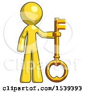 Yellow Design Mascot Man Holding Key Made Of Gold
