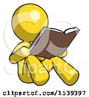 Yellow Design Mascot Woman Reading Book While Sitting Down