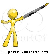 Poster, Art Print Of Yellow Design Mascot Woman Pen Is Mightier Than The Sword Calligraphy Pose