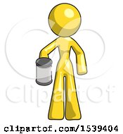 Yellow Design Mascot Woman Begger Holding Can Begging Or Asking For Charity